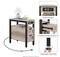 2PCS Narrow Nightstand with Charging Station for Bedroom/Small Space, Gray, Wood Bedside Table with 2 Drawers and Open Shelf, Metal Frame Bedside Cupboard Storage Cabinet with 2 USB Ports for Bedroom/Small Space